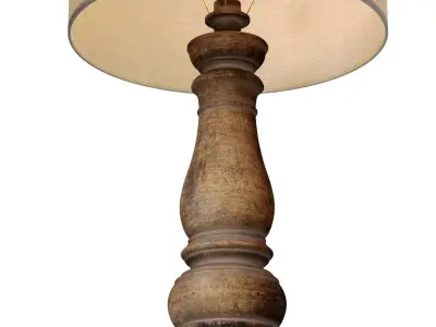 Rustic Distressed Nightstand Table Lamp with Carved Wood Base 3D model