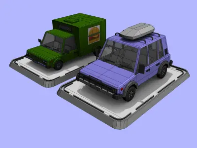 2 Cartoon Low Poly Cars - Set 01 Low-poly 3D model