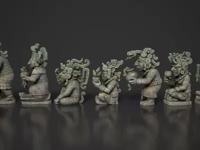 7 Ancient Mayan Statues 3D Asset Pack 250818 Low-poly 3D model