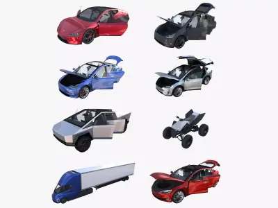 Full Tesla 2020 Vehicle Lineup with interiors 3D model