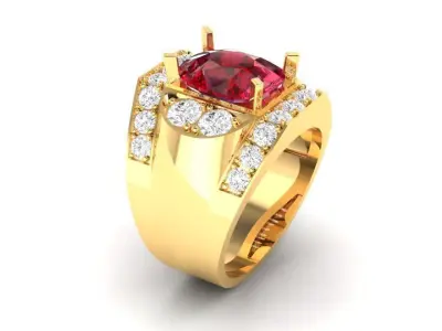 Luxury Cushion Ruby and Diamond Ring for Men 190 3D print model