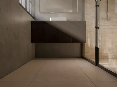 Minimalist Modern Bathroom with Vanity Mirror and Shower Low-poly 3D model