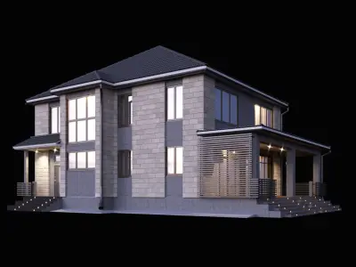 Two-storey house with a terrace  3D model