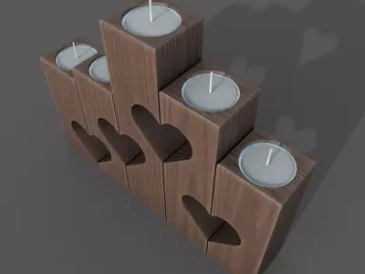 Wooden heart candle holder 3D model