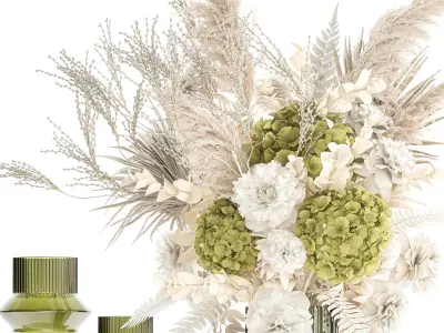 Bouquet of dried flowers vase hydrangea pampas branches 306 3D model