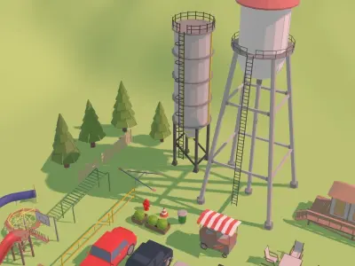 Low Poly Colection amusement park Low-poly 3D model