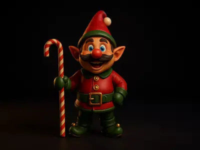 Cute Christmas Elf Holding Candy Cane Festive Holiday Figurine 3D print model