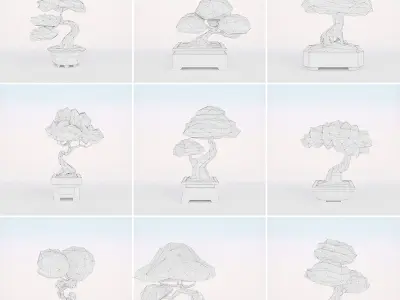 Low poly set of bonsai trees Low-poly 3D model