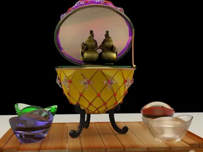 Chinese gold Ingot with Russia Faberge egg  and gourd 3D model