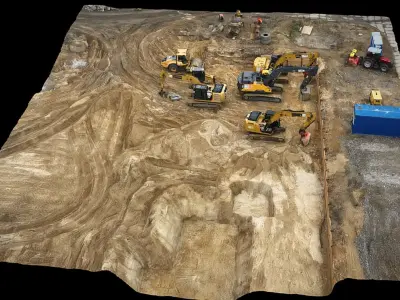 construction-site terrain trucks machinery pt5 dronescan Low-poly 3D model