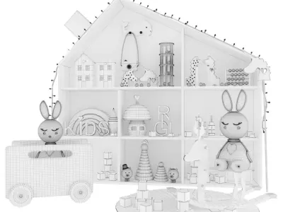 rabbit and toy shelves  Low-poly 3D model