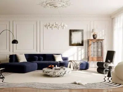 French Eclectic Vintage Living Room 101 3D model  3D model