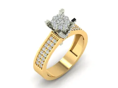 Collection of two piece and two color flower solitaire rings 3D print model