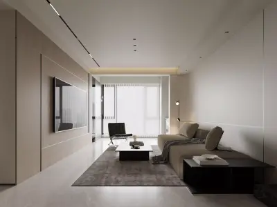 Modern Minimalist Apartment Living and Dining Space 76 3D model