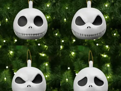 Jack Christmas Ornaments Many Expressions and Santa Hat option 3D print model