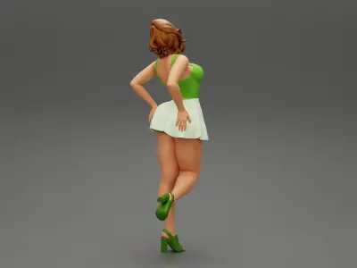 Attractive Young Woman In A Short Skirt With Her Hands On Hips 3D print model