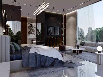 Modern bedroom with bathroom and walk in closet  3D model