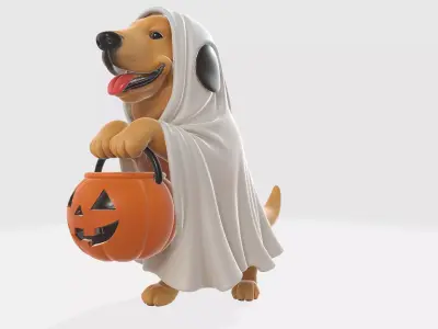 Adorable Halloween Dog Ghost with Pumpkin Buckey  3D print model