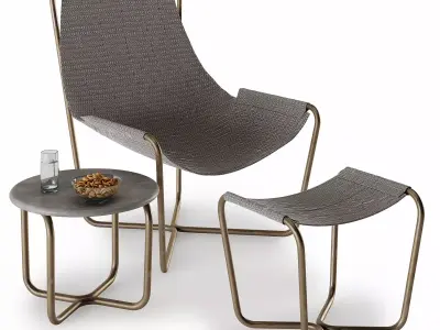 Sling set lounge chair with fabric and metal frame 3D model