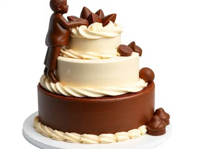 ThreeTier Chocolate Figurine Cake with Chocolate Molds model ... Low-poly 3D model