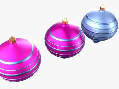 Christmas Tree Ornament Set9 - Pink LightBlue Low-poly 3D model