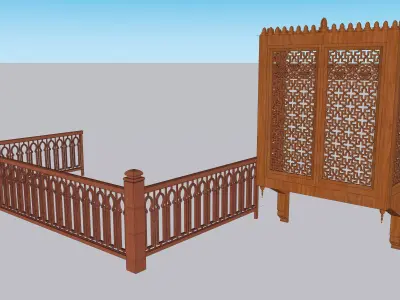 Decorative Wooden Railing and Enclosure SketchUp Model 3D model