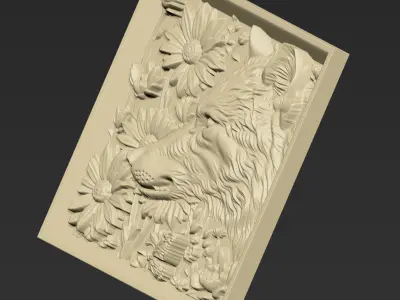 Wolf Head and Flowers A47 3D print model