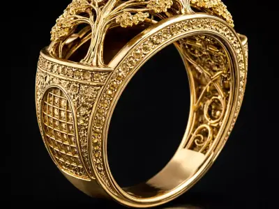 Ornamental Tree Ring 3D Printable Luxury Ring No Gemstone 3D print model