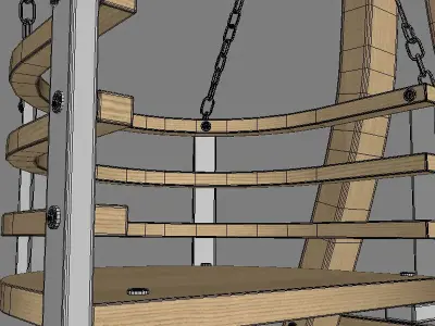 One Seat Wooden Swing 15 3D model