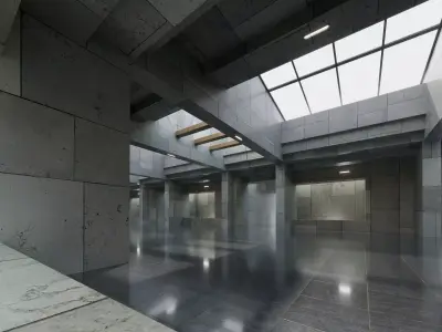 Modern Skylight Exhibition Hall- Architectural Background- V5U1 Low-poly 3D model