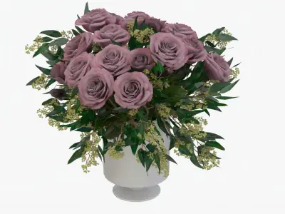 Roses in vase Low-poly 3D model