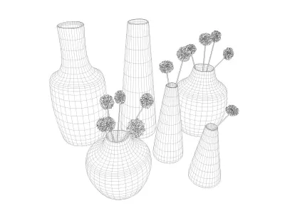 Vases with dried flowers 3D model