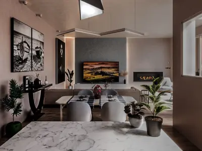 Modern Livingroom with Kitchen 3D model