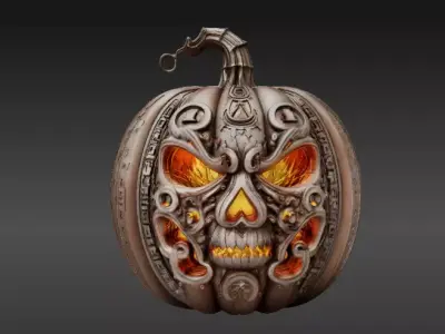 Enchanted Flame Pumpkin 3D Model Jack-O -Lantern 3D Model Low-poly 3D model