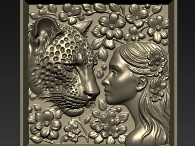 Leopard Head and A Girl A18 3D print model
