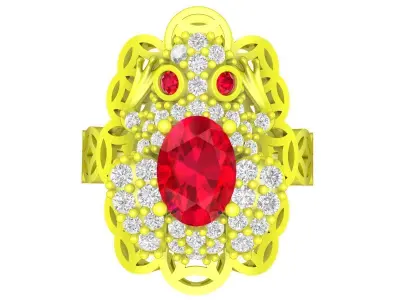 A7092 Lucky Diamond Toad Women Coin Ring 3D print model