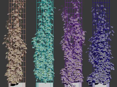 4 models of ivy on a wire rack in a planter 3D model