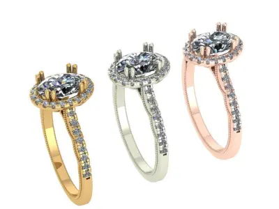 Oval halo diamond ring 3D print model