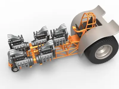 Pulling tractor with 5 engines V8 Version 6 Scale 1 to 25 3D print model