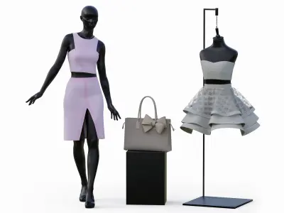 Clothes Store Vitrin Set Low-poly 3D model