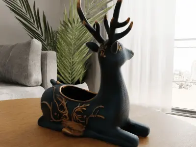 deer planter - vase - garden urn - candy dish - candle holder 1 3D print model
