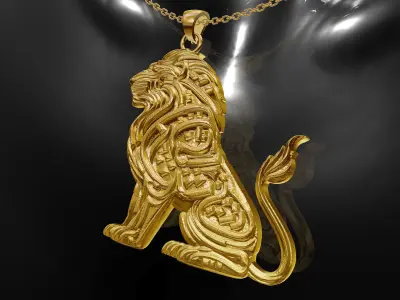 Lion statue gold pendant jewelry 3D print model