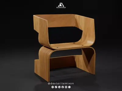 3D Model of Curved Wooden Chair Low-poly 3D model