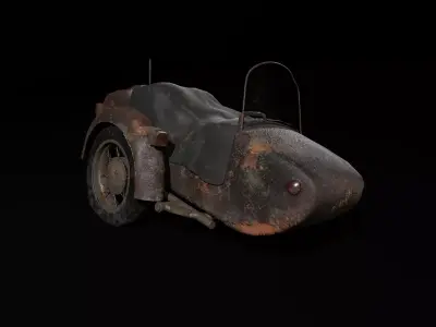 Sidecar old rusty motorcycle Free low-poly 3D model