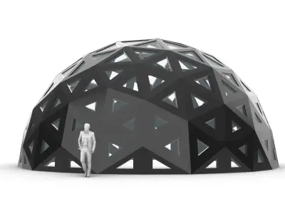 Geodesic Dome with Dynamic Perforations and glass panels 3D model