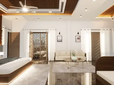 Bedroom Interior- Wooden Finishing Free 3D model