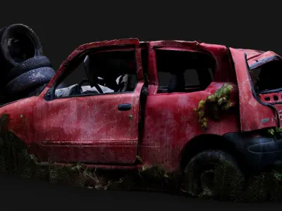 abandoned forest car wreck derelict vehicle photogrammetry Low-poly 3D model