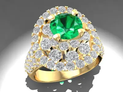 Luxury Halo Emerald Diamond Ring for Women 1092 3D print model
