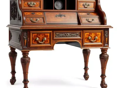 Antique RollTop Desk Model Pack Low-poly 3D model