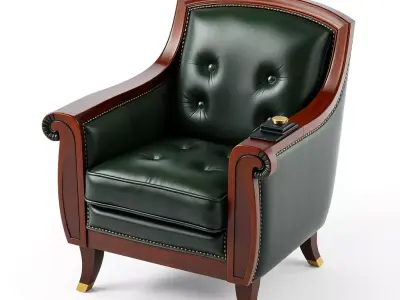 Vintage Green Leather Club Chair Low-poly 3D model